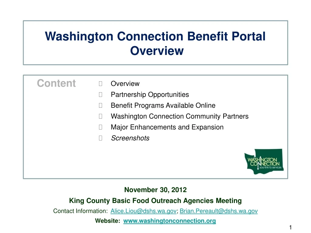 washington connection benefit portal overview