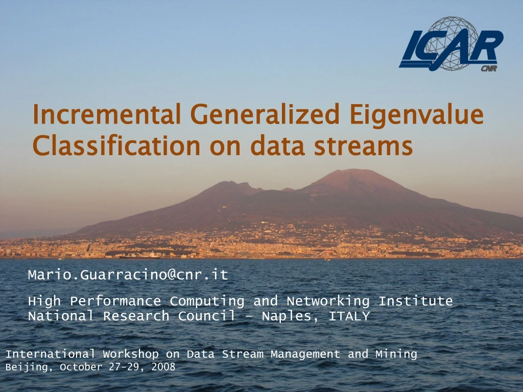 incremental generalized eigenvalue classification on data streams