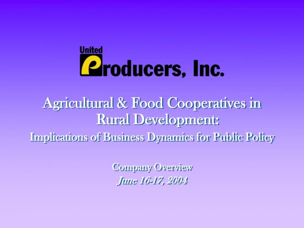 Agricultural &amp; Food Cooperatives in Rural Development: