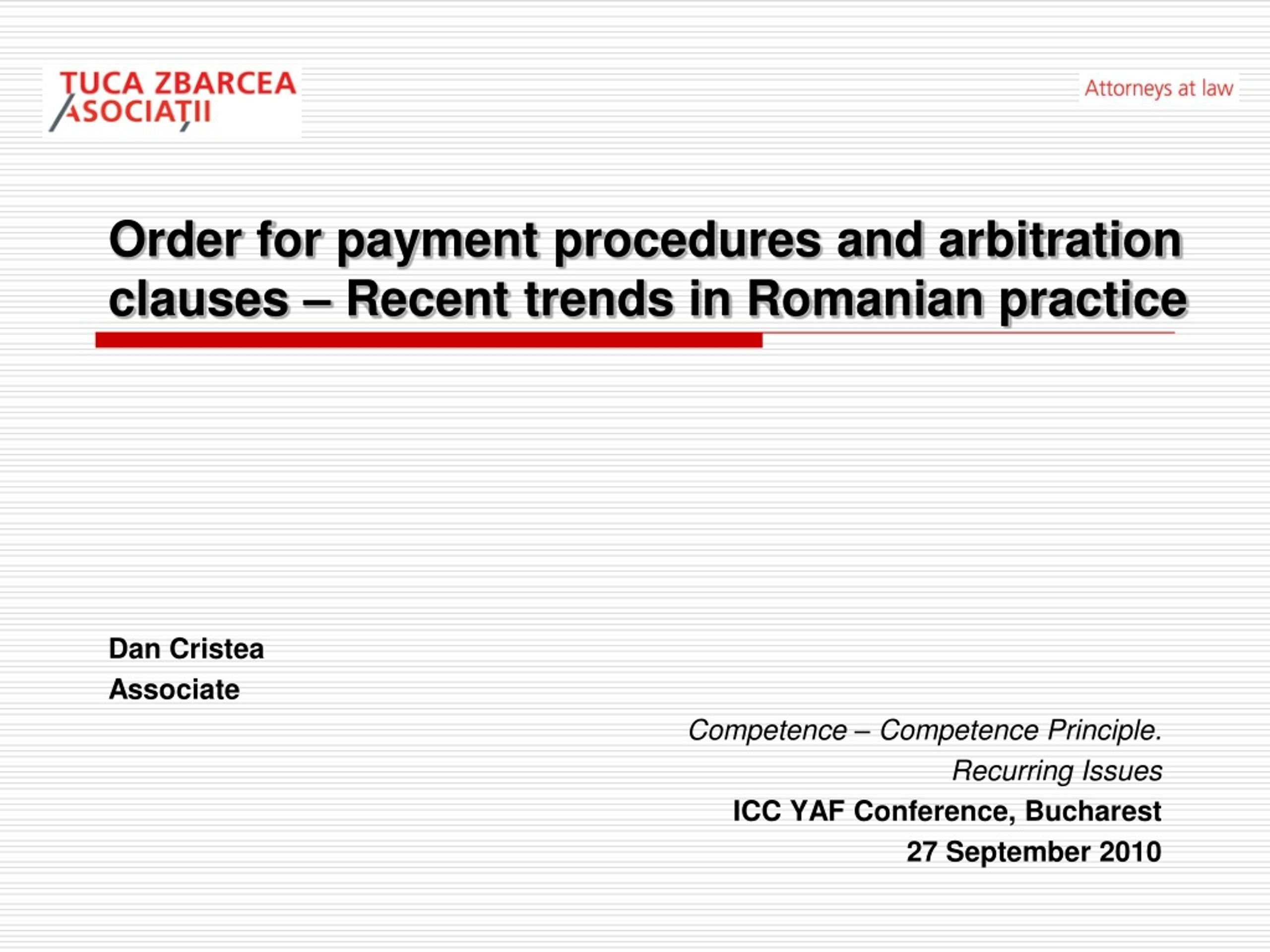 Jurisdiction and Arbitration in Romanian Payment Procedures: Insights and Solutions - slide 1