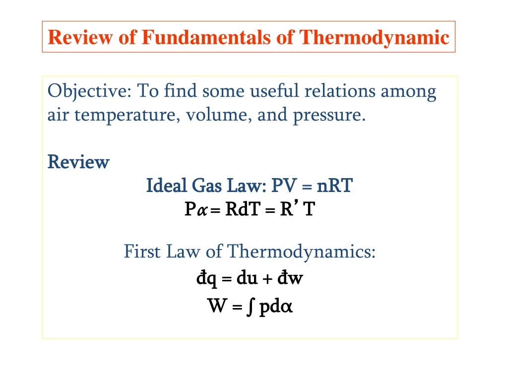 review of fundamentals of thermodynamic