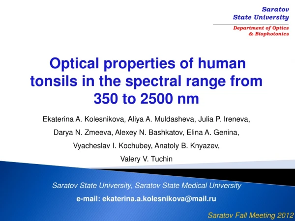 Optical properties of human tonsils in the spectral range from 350 to 2500 nm