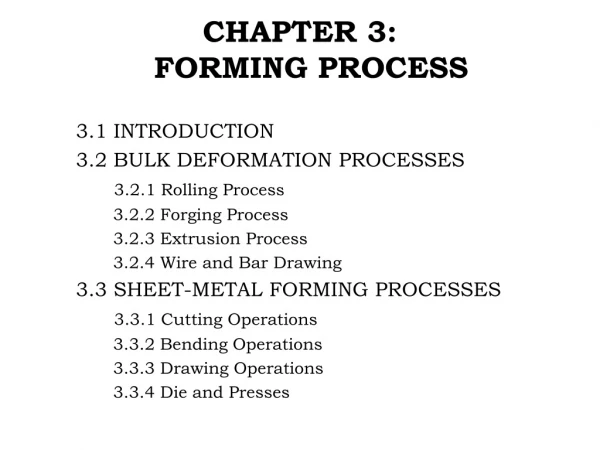 CHAPTER 3: FORMING PROCESS 		3.1 INTRODUCTION 		3.2 BULK DEFORMATION PROCESSES