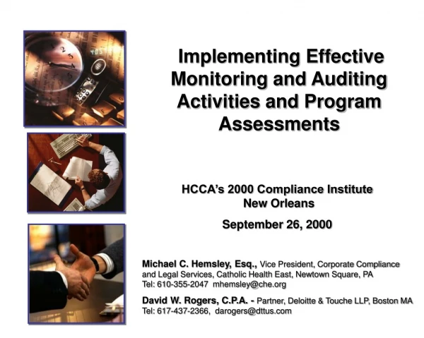Implementing Effective Monitoring and Auditing Activities and Program Assessments