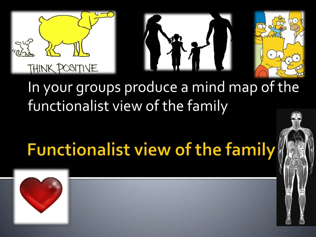 in your groups produce a mind map of the functionalist view of the family