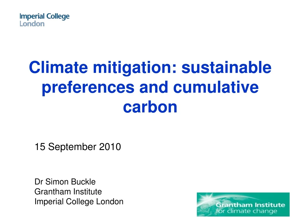 climate mitigation sustainable preferences and cumulative carbon
