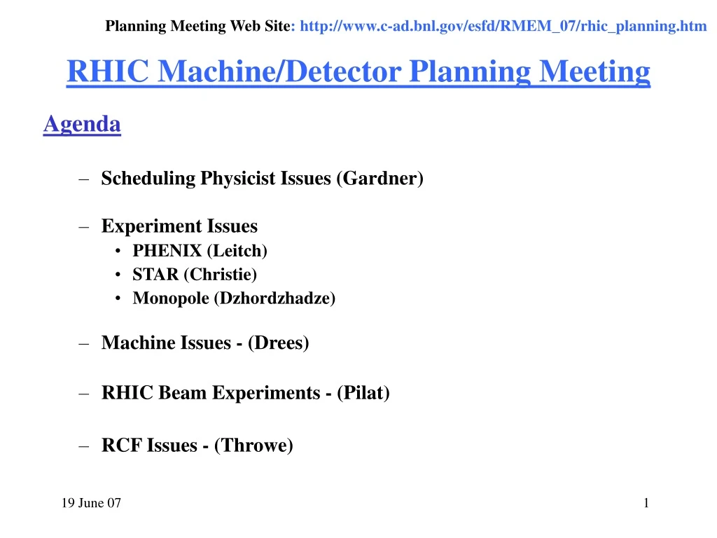 rhic machine detector planning meeting