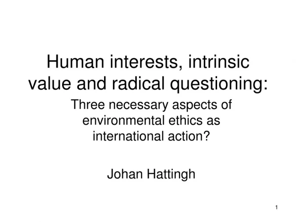 Human interests, intrinsic value and radical questioning: