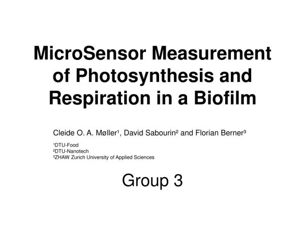 MicroSensor Measurement of Photosynthesis and Respiration in a Biofilm Group 3