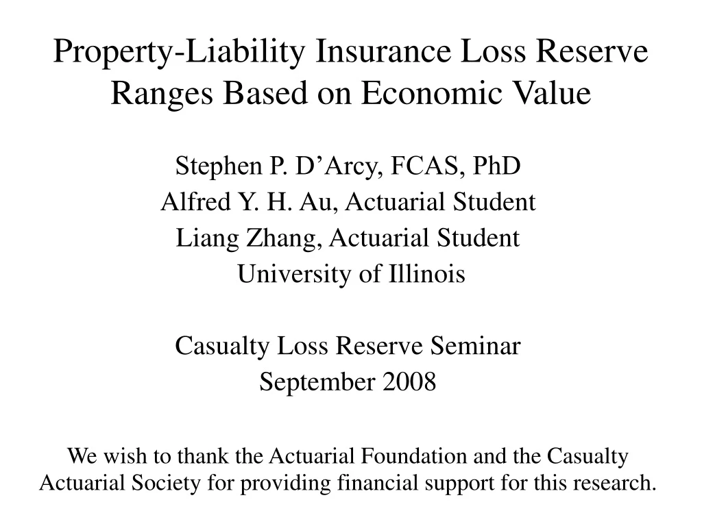 property liability insurance loss reserve ranges based on economic value