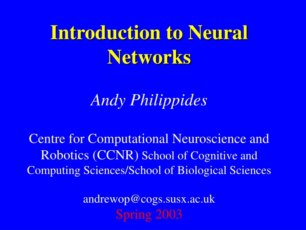 introduction to neural networks andy philippides