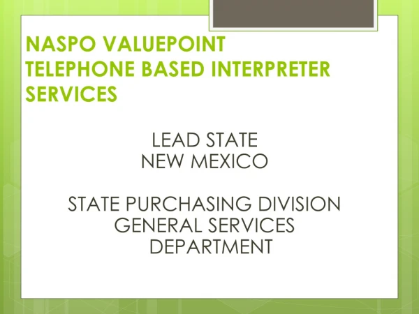NASPO VALUEPOINT TELEPHONE BASED INTERPRETER SERVICES