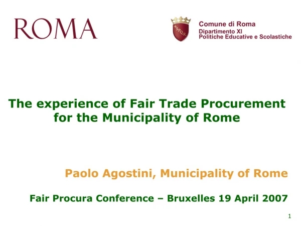 The experience of Fair Trade Procurement for the Municipality of Rome