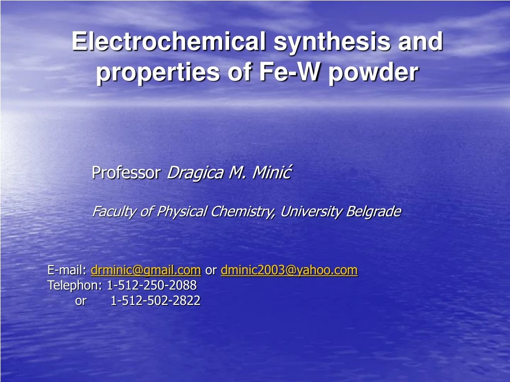 electrochemical s ynthesis and properties of fe w powder