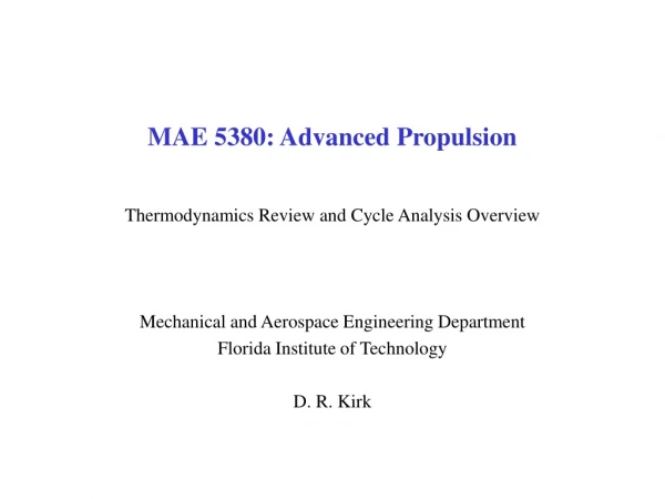MAE 5380: Advanced Propulsion