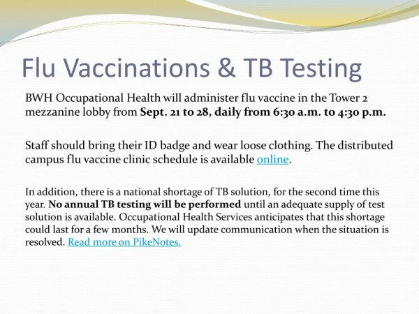 Flu Vaccinations &amp; TB Testing