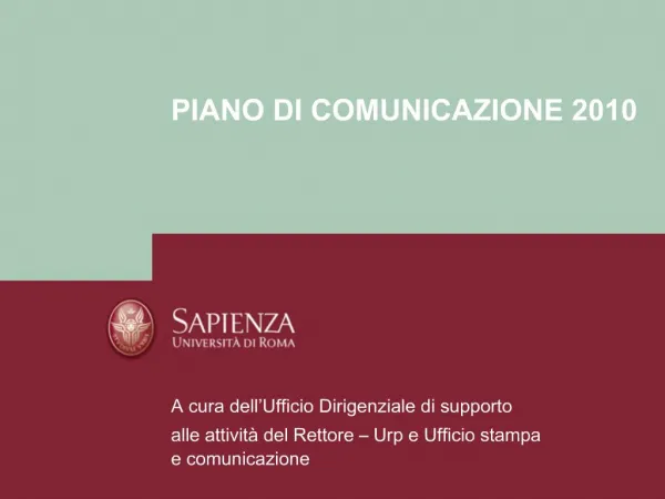 Il Piano di comunicazione 2010 della Sapienza Universit di Roma