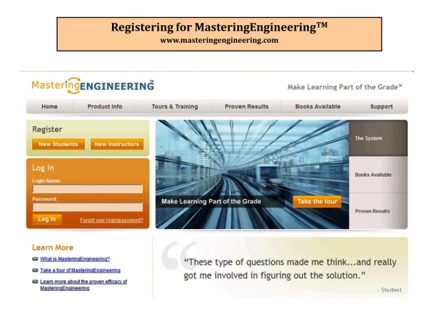 Registering for MasteringEngineering TM masteringengineering