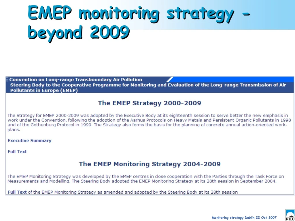 emep monitoring strategy beyond 2009