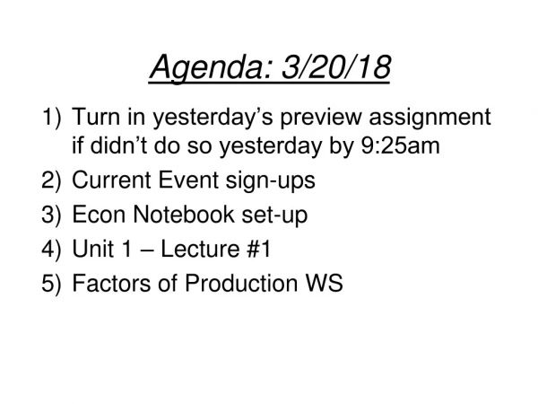 Agenda: 3/20/18