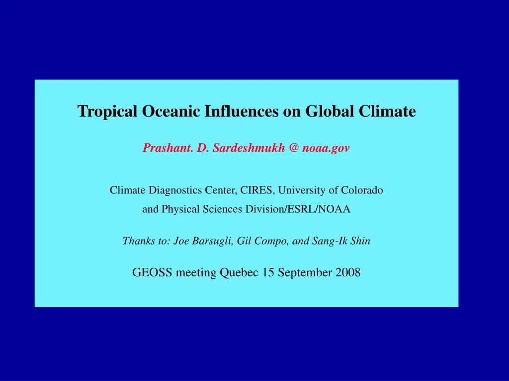 tropical oceanic influences on global climate