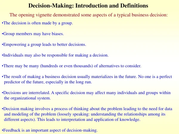 Decision-Making: Introduction and Definitions