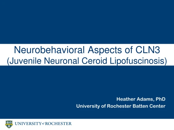 Neurobehavioral Aspects of CLN3 (Juvenile Neuronal Ceroid Lipofuscinosis)