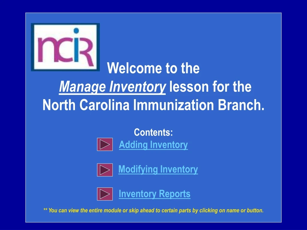 welcome to the manage inventory lesson