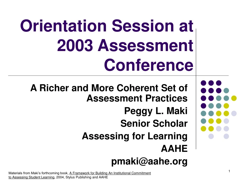 orientation session at 2003 assessment conference