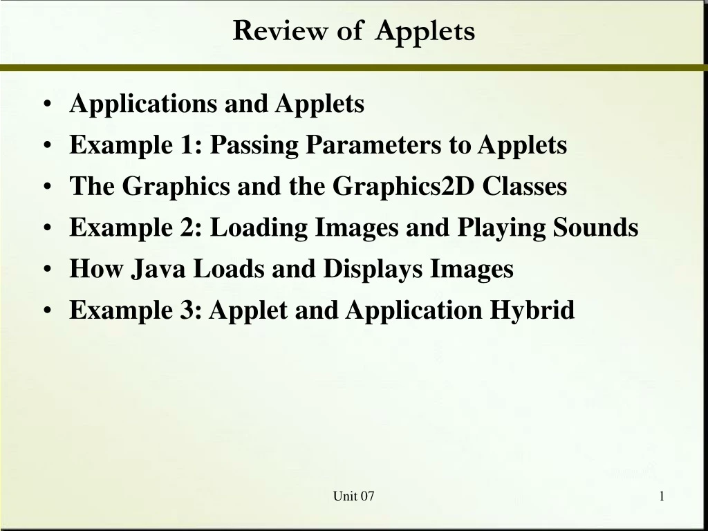 review of applets