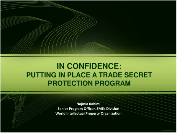 IN CONFIDENCE: PUTTING IN PLACE A TRADE SECRET PROTECTION PROGRAM