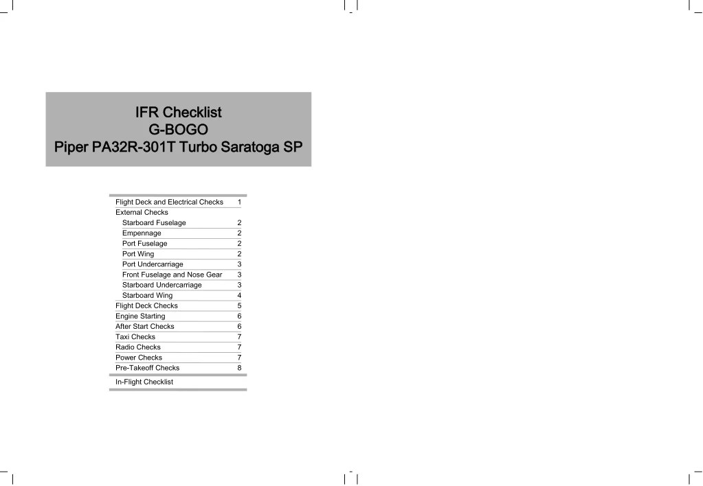 ifr checklist g bogo piper pa32r 301t turbo