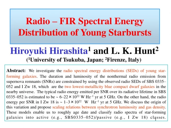 Radio – FIR Spectral Energy Distribution of Young Starbursts