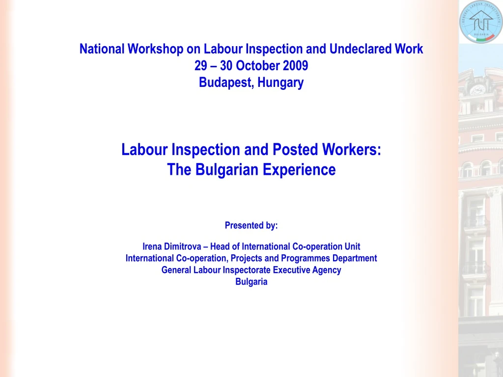 national workshop on labour inspection and undeclared work 29 30 october 2009 budapest hungary