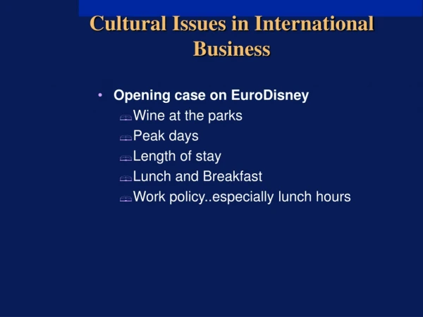 Cultural Issues in International Business