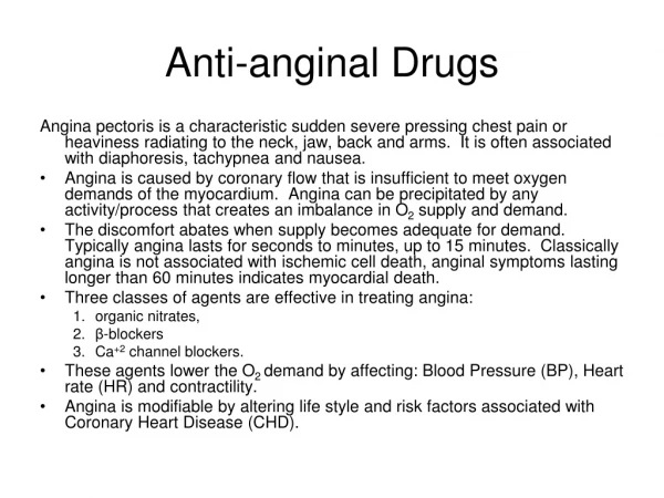 Anti-anginal Drugs