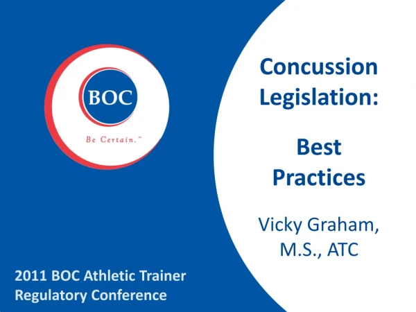 Concussion Legislation:  Best Practices Vicky Graham, M.S., ATC