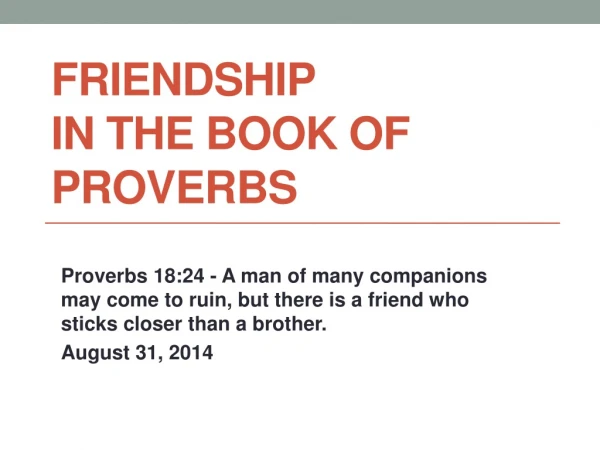 Friendship  in the Book of Proverbs