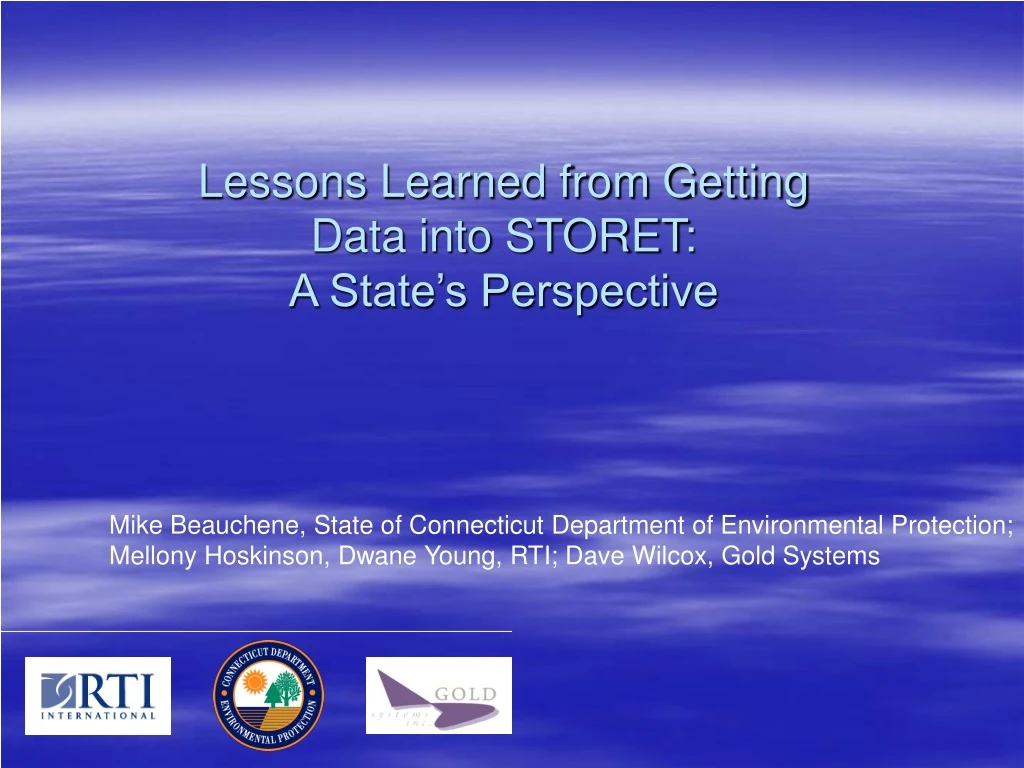 lessons learned from getting data into storet a state s perspective
