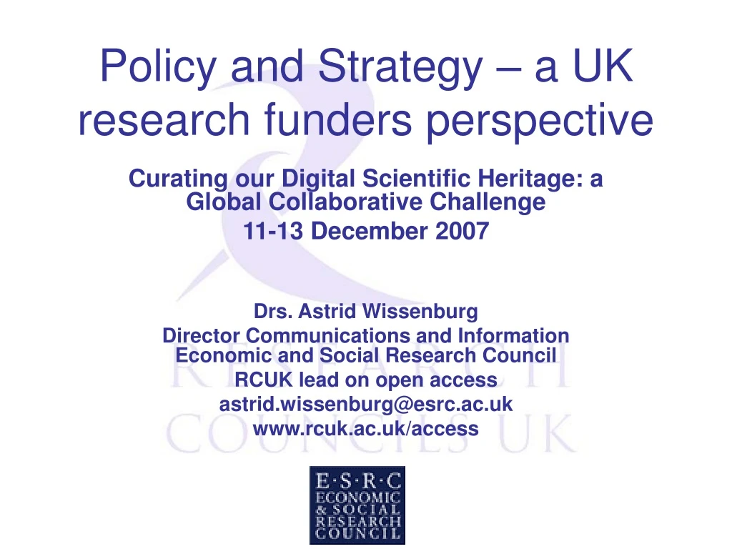 policy and strategy a uk research funders perspective