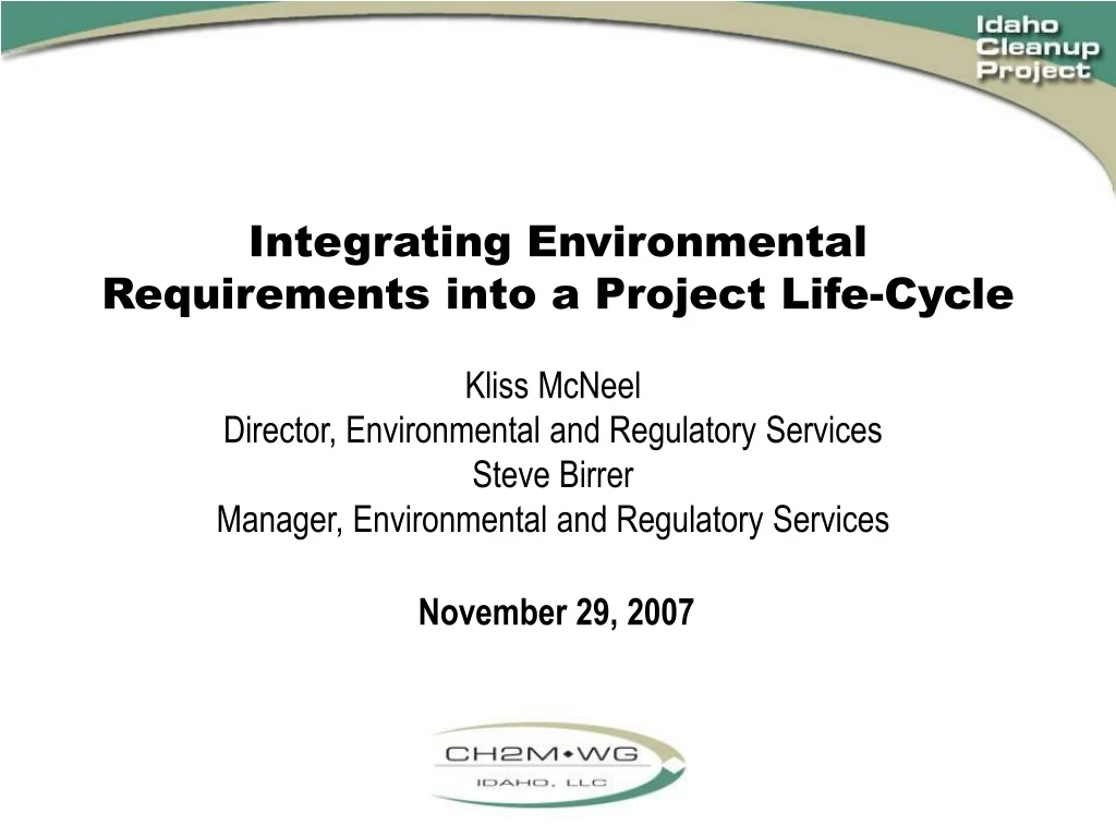 integrating environmental requirements into a project life cycle