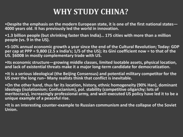 WHY STUDY CHINA?