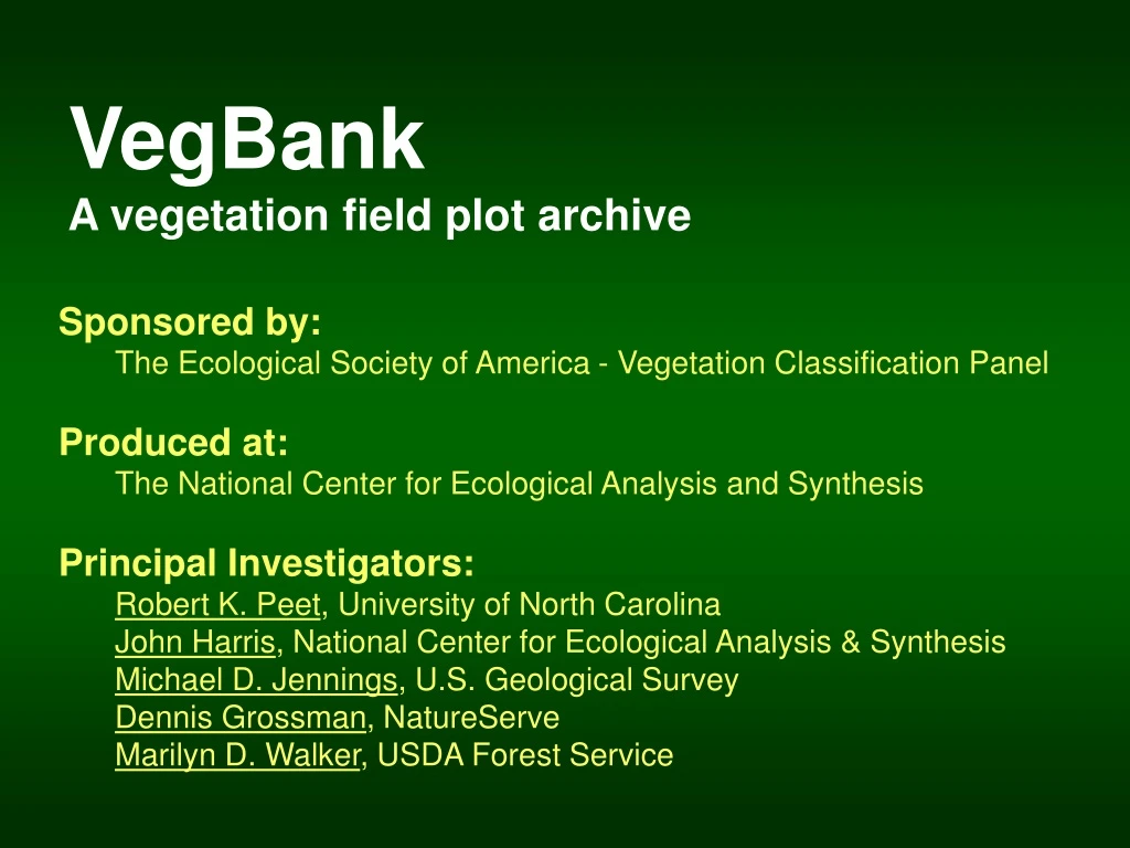 vegbank a vegetation field plot archive