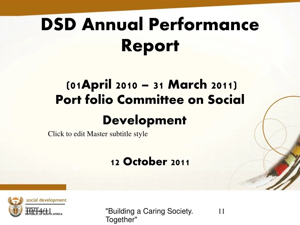 dsd annual performance report 01april 2010 31 march 2011 port folio committee on social development