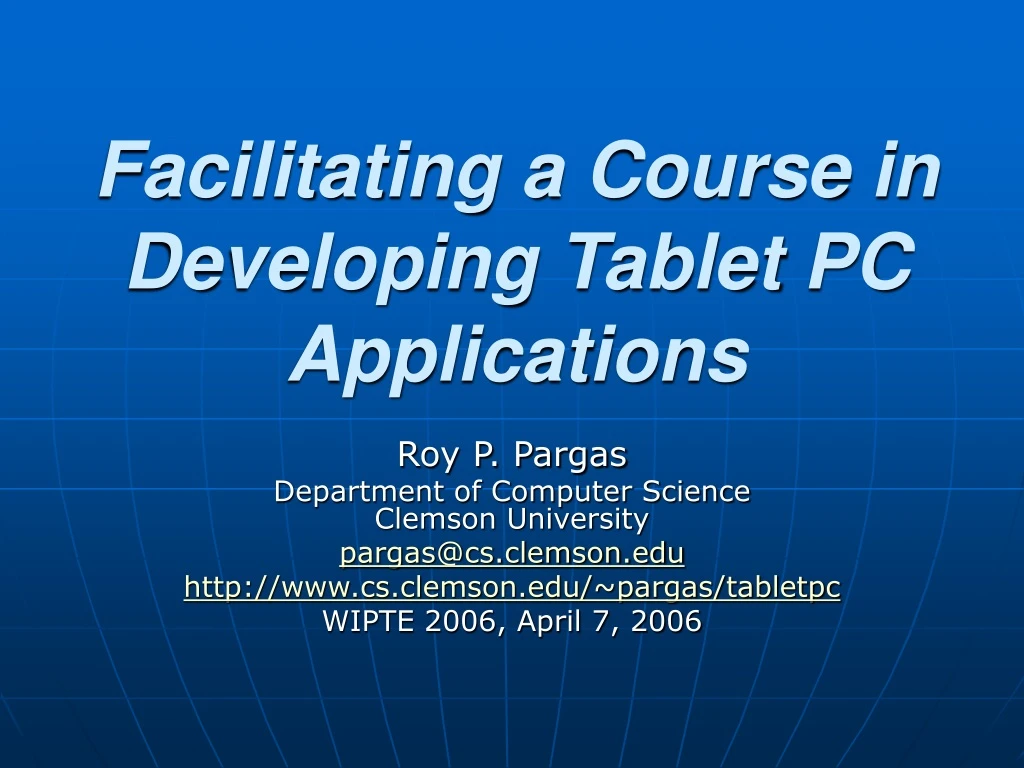 facilitating a course in developing tablet pc applications