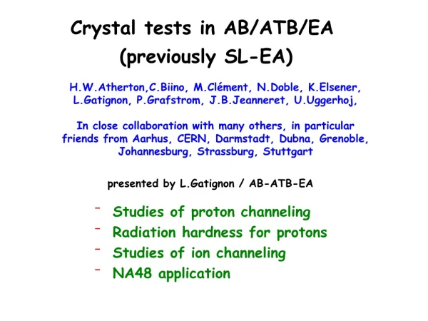 Crystal tests in AB/ATB/EA  (previously SL-EA)