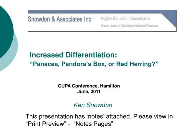 Increased Differentiation:  “Panacea, Pandora’s Box, or Red Herring?”