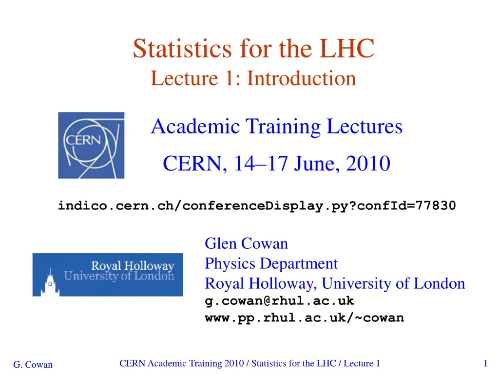 statistics for the lhc lecture 1 introduction