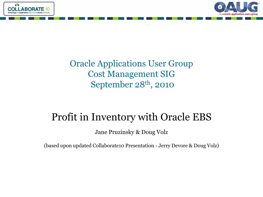 oracle applications user group cost management sig september 28 th 2010