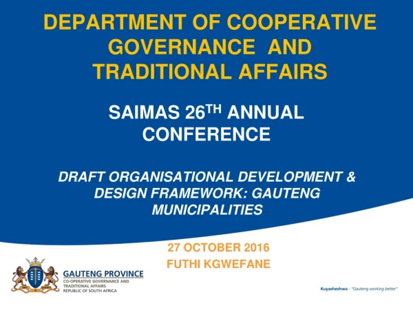 DEPARTMENT OF COOPERATIVE   GOVERNANCE  AND TRADITIONAL AFFAIRS